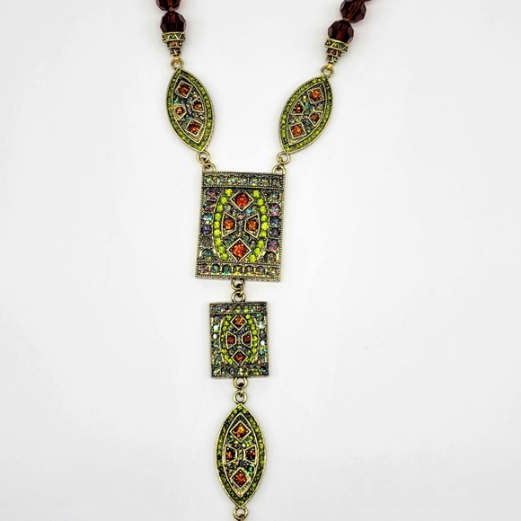 Heidi Daus Long Autumn Spessartite Swarovski Crystal Statement Y Necklace - Picture 6 of 14